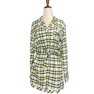 NFL Green Bay Packers Sienna Plaid Button Long Sleeve Romper Sleepwear Size M